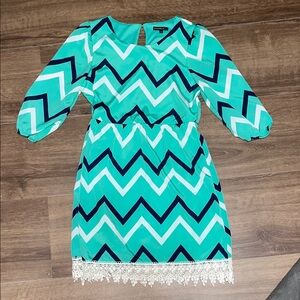 My Michelle Teal and Navy Chevron Dress